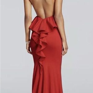 XSCAPE Elegant Backless Ruffle Maxi Dress (or prom) - Red size 2